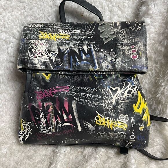 DKNY Black faux leather yellow,pink and white Graffiti  display picture 3